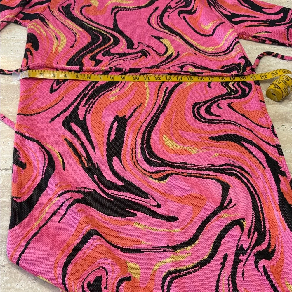 NWT Beautiful Zara Turtleneck pink, orange, black & lime green sweater dress. - Picture 7 of 11